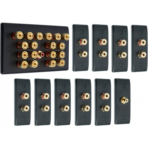 Matt Black 9.1 Surround Sound Audio AV Speaker Wall Face Plate Kit